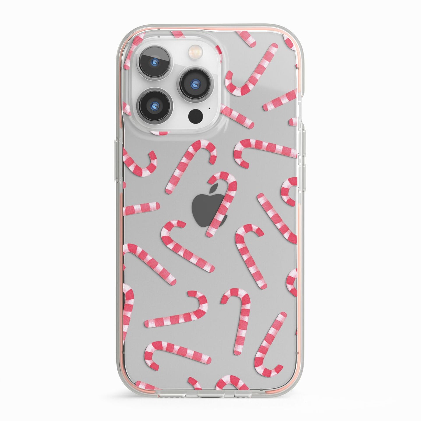 Christmas Candy Cane iPhone 13 Pro TPU Impact Case with Pink Edges
