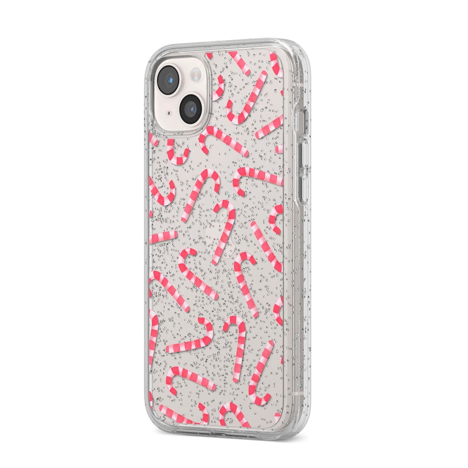 Christmas Candy Cane iPhone 14 Plus Glitter Tough Case Starlight Angled Image
