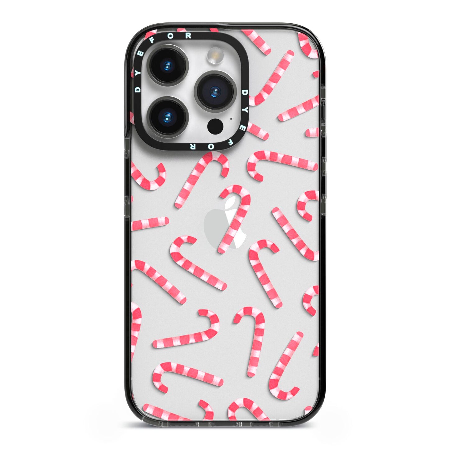 Christmas Candy Cane iPhone 14 Pro Black Impact Case on Silver phone
