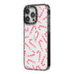 Christmas Candy Cane iPhone 14 Pro Max Black Impact Case Side Angle on Silver phone