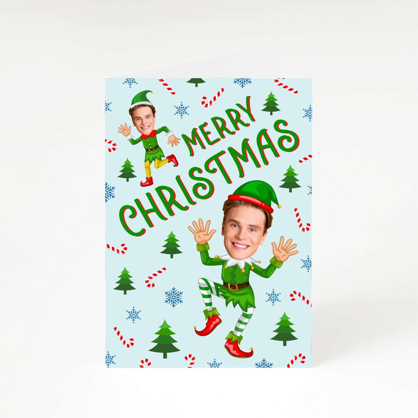 Christmas Elf Face Personalised A5 Greetings Card