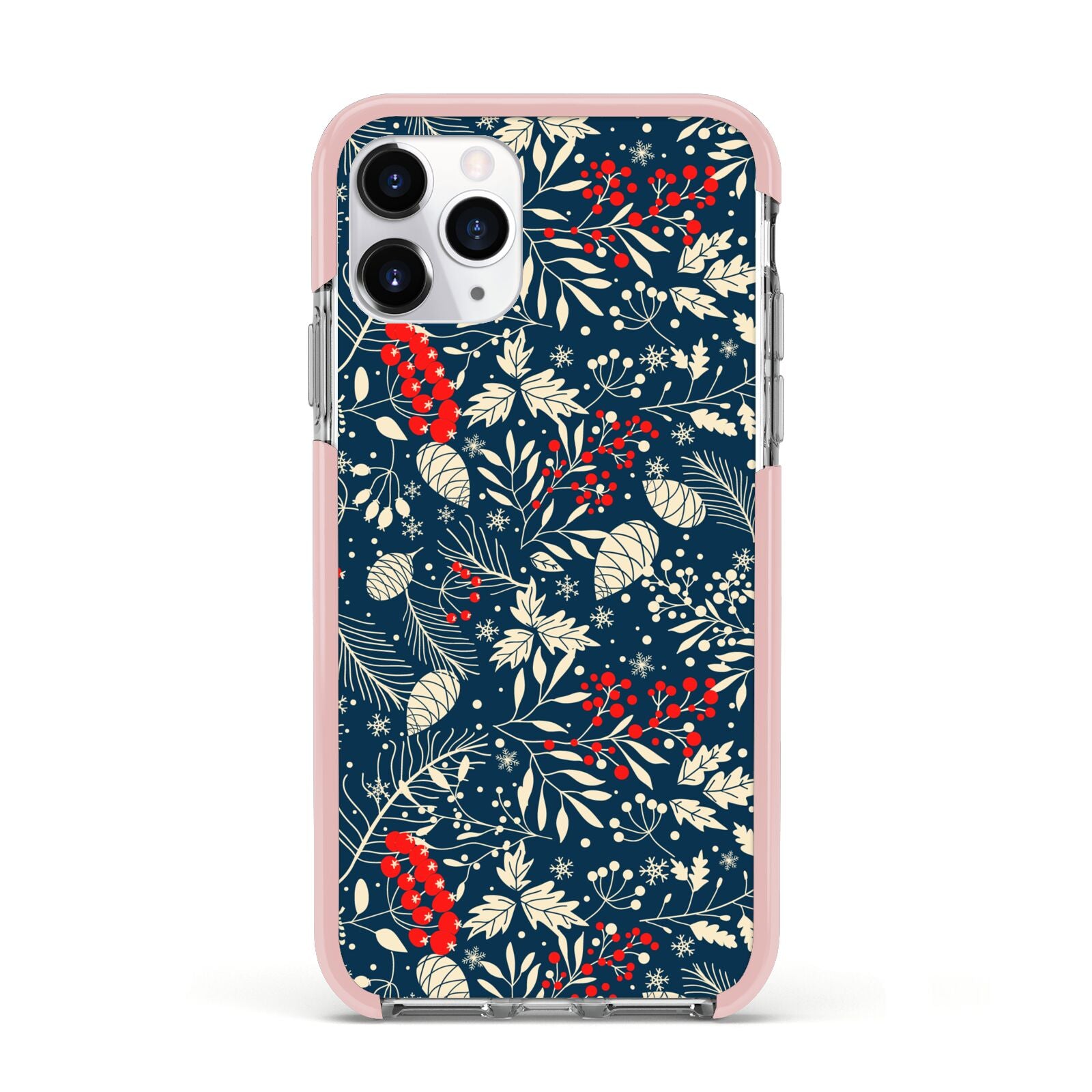 Christmas Floral Apple iPhone 11 Pro in Silver with Pink Impact Case