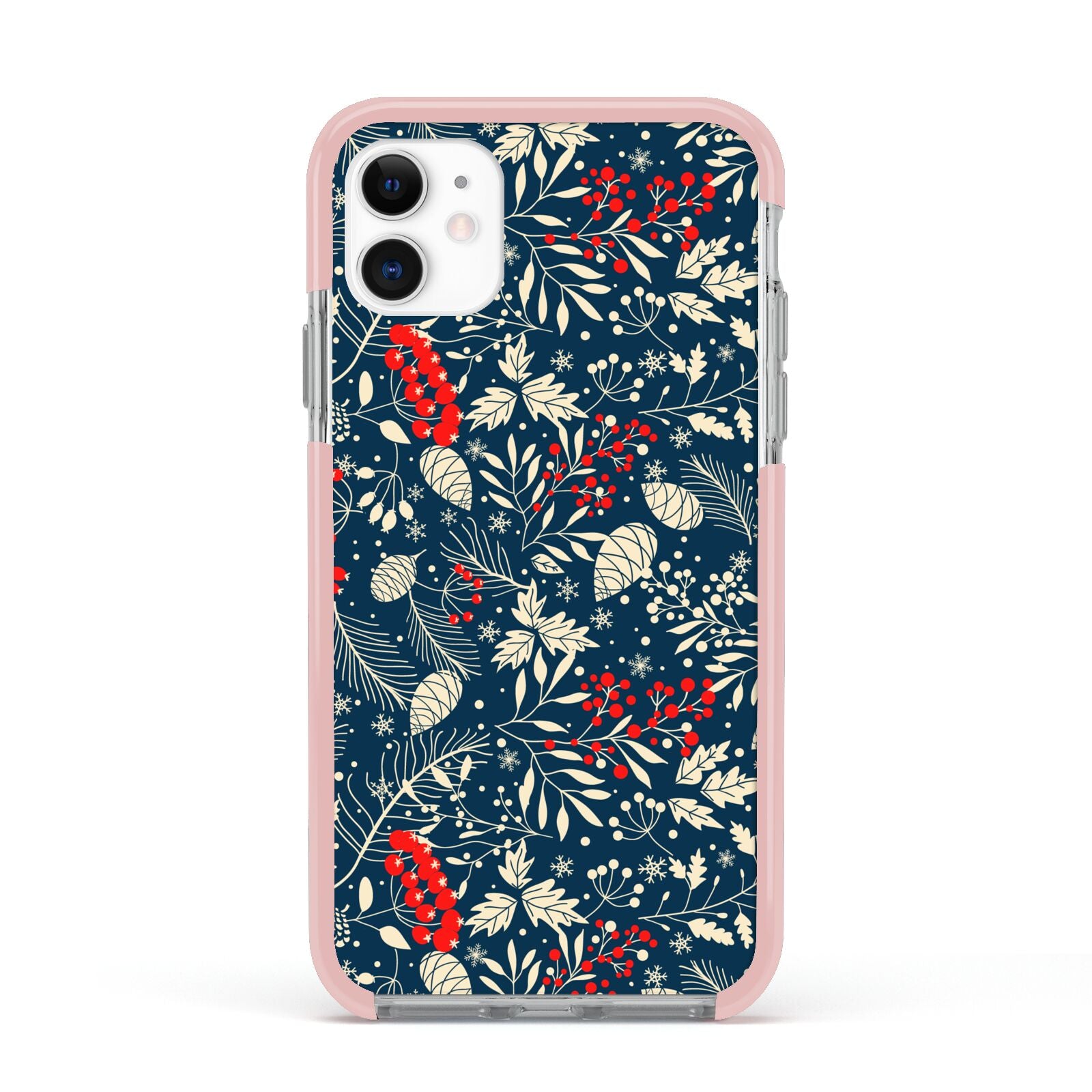 Christmas Floral Apple iPhone 11 in White with Pink Impact Case