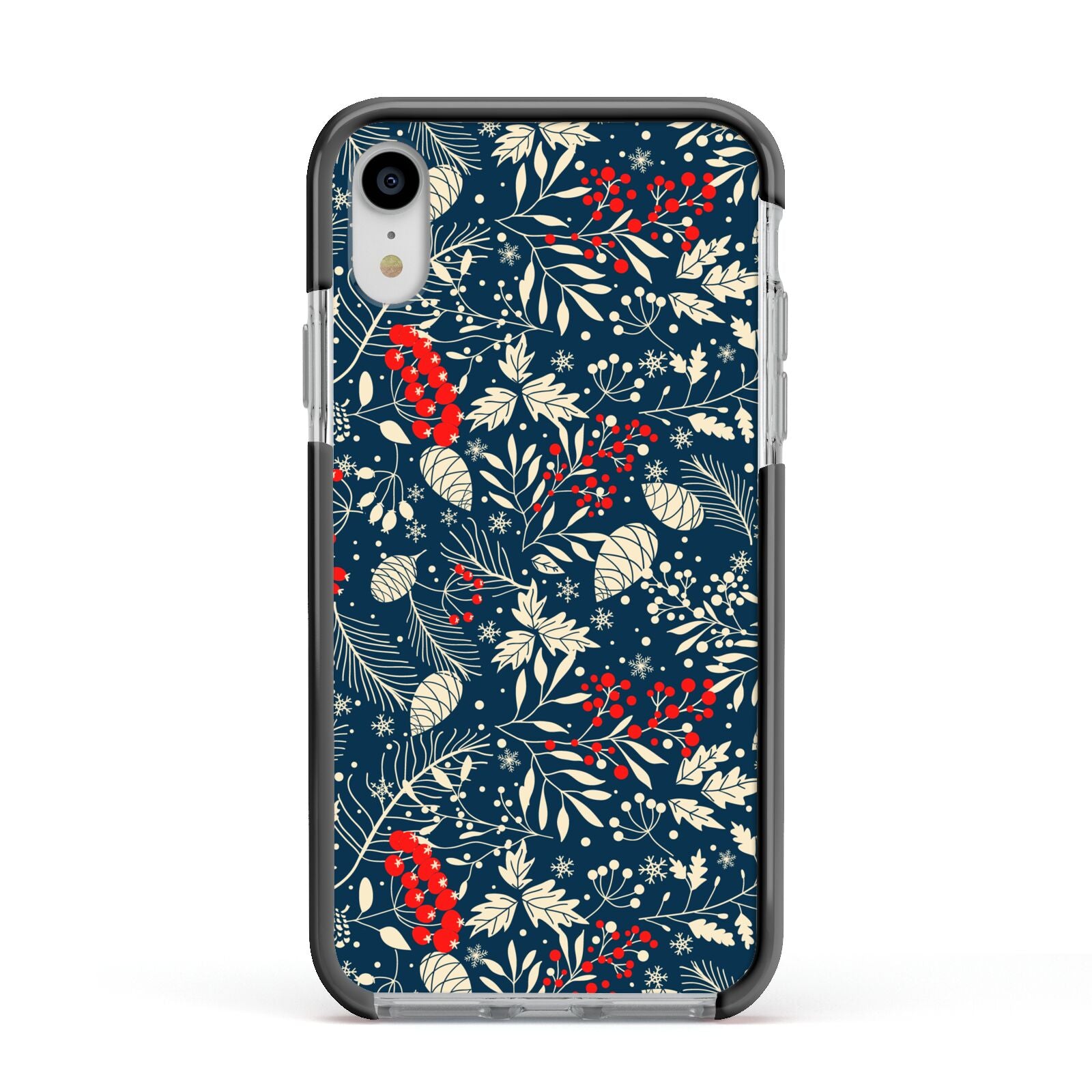 Christmas Floral Apple iPhone XR Impact Case Black Edge on Silver Phone