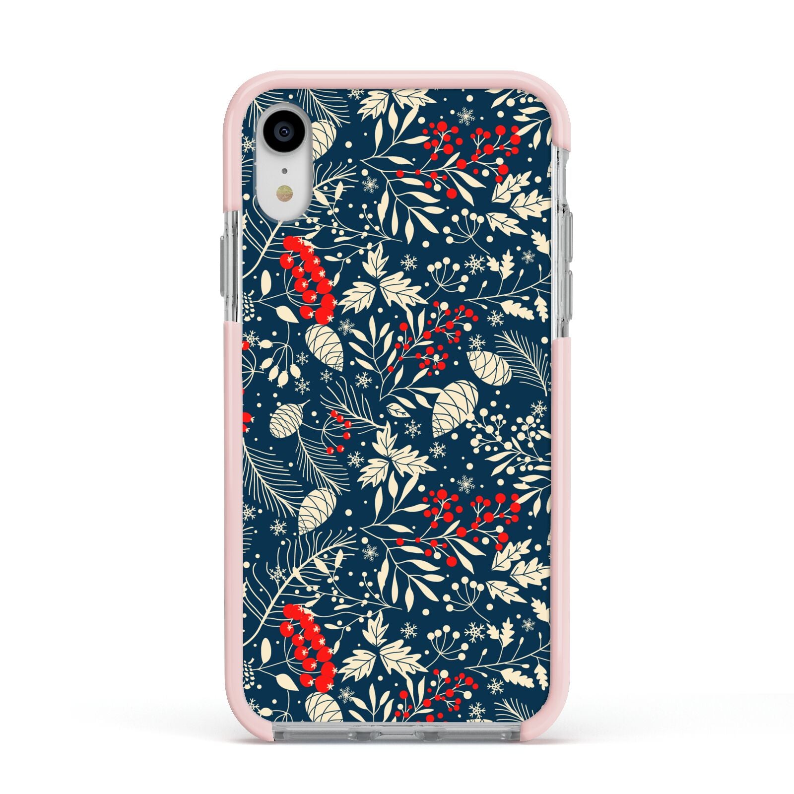 Christmas Floral Apple iPhone XR Impact Case Pink Edge on Silver Phone