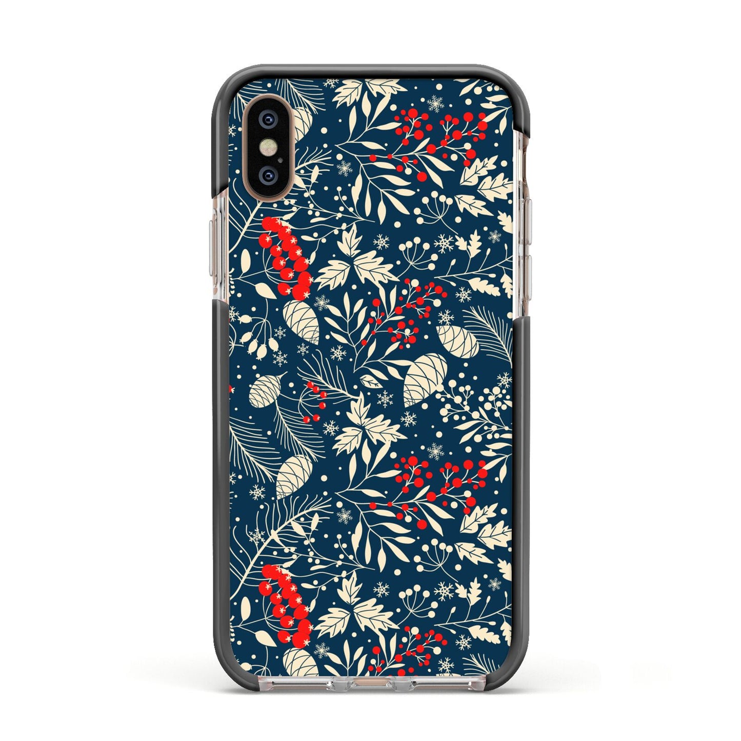 Christmas Floral Apple iPhone Xs Impact Case Black Edge on Gold Phone