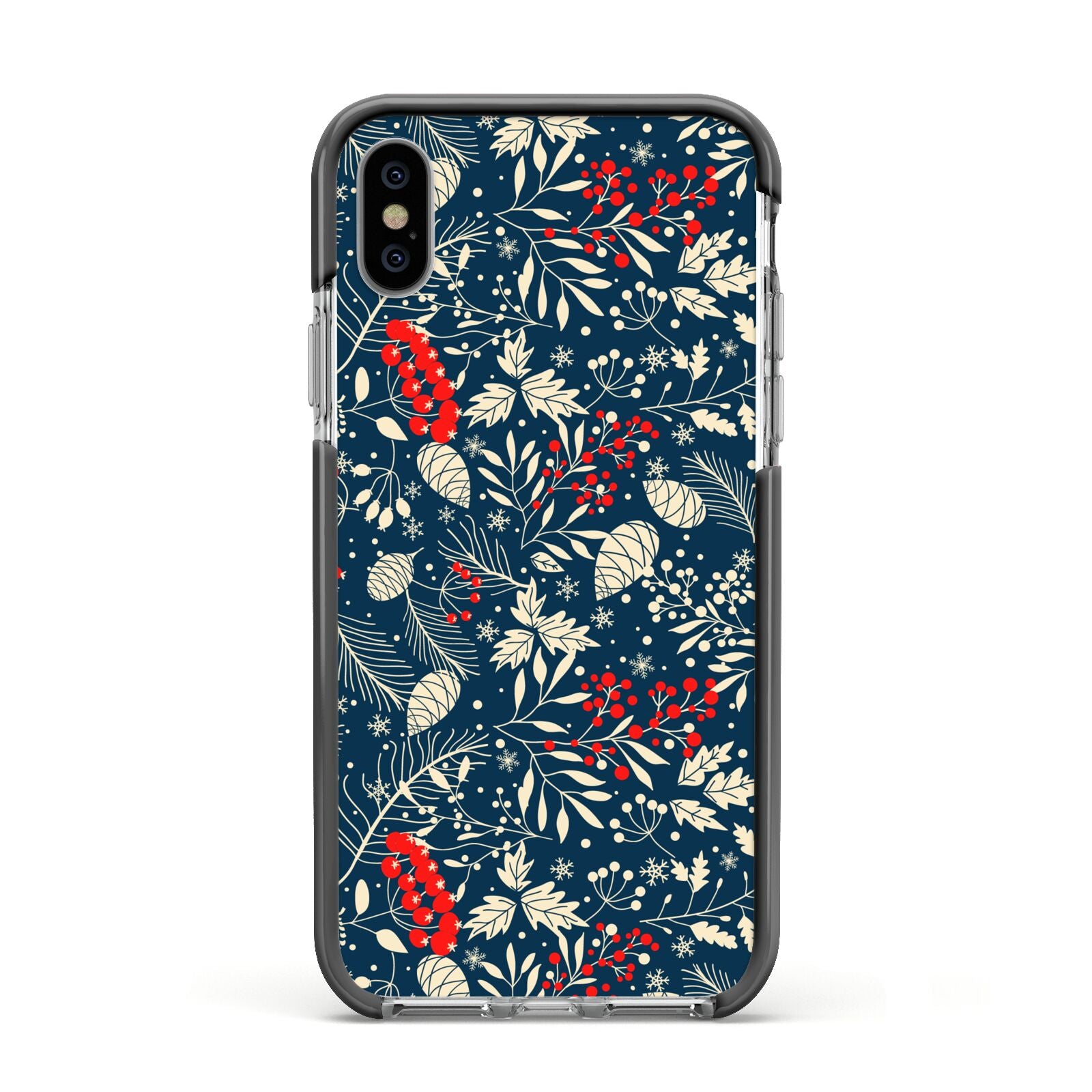Christmas Floral Apple iPhone Xs Impact Case Black Edge on Silver Phone