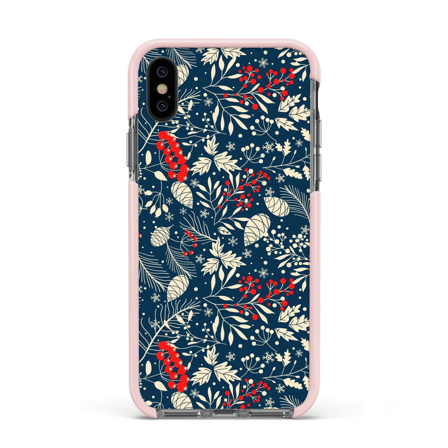 Christmas Floral Apple iPhone Xs Impact Case Pink Edge on Black Phone