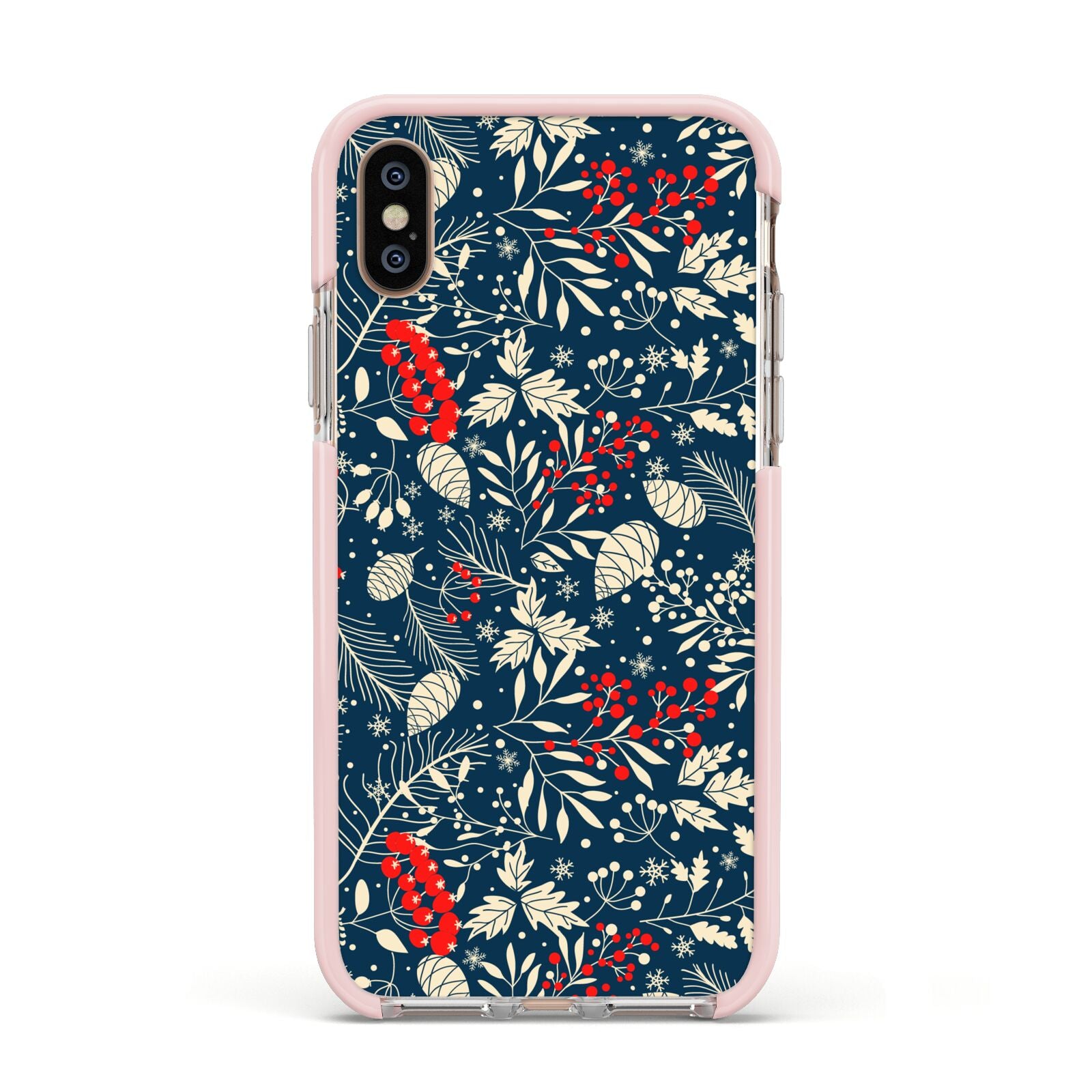 Christmas Floral Apple iPhone Xs Impact Case Pink Edge on Gold Phone