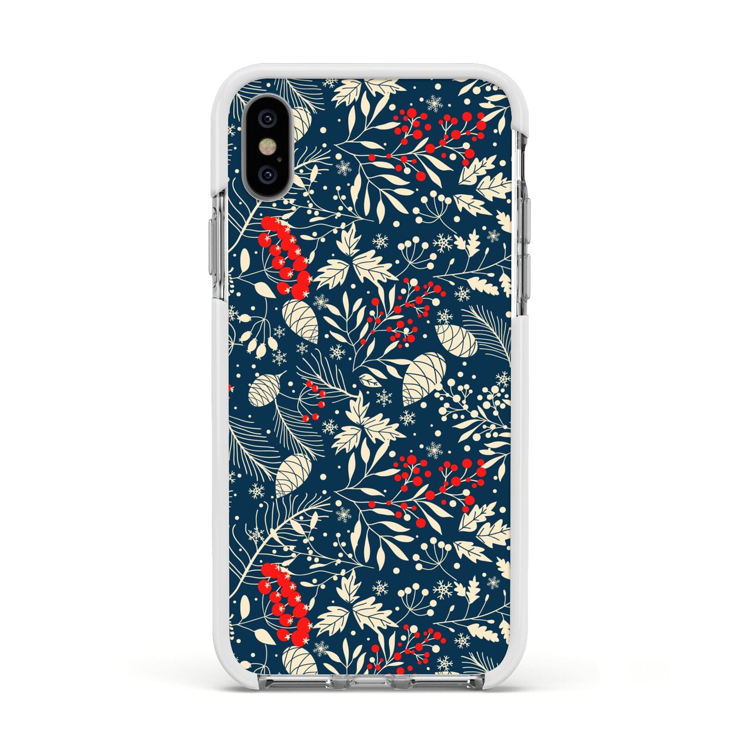 Christmas Floral Apple iPhone Xs Impact Case White Edge on Silver Phone