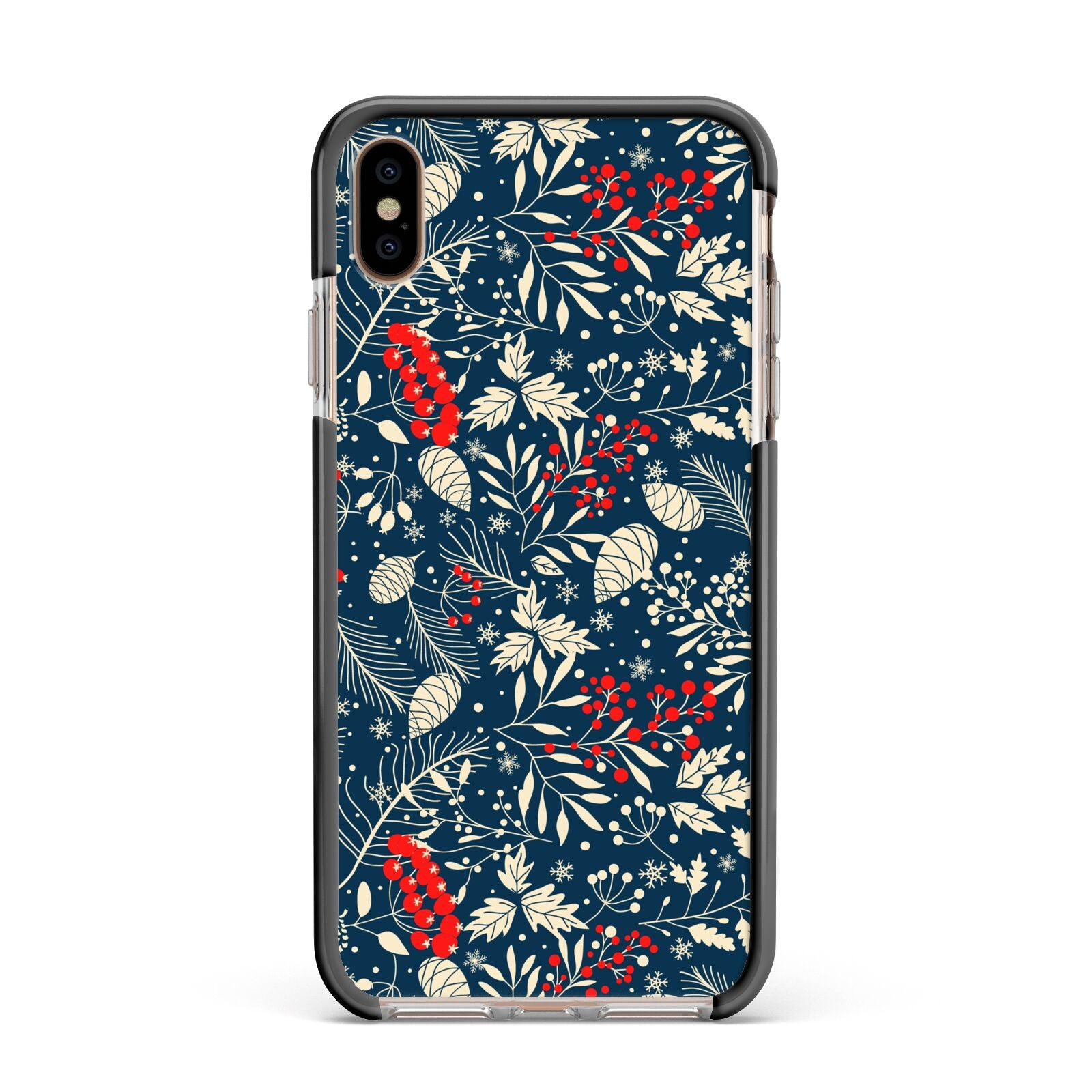 Christmas Floral Apple iPhone Xs Max Impact Case Black Edge on Gold Phone