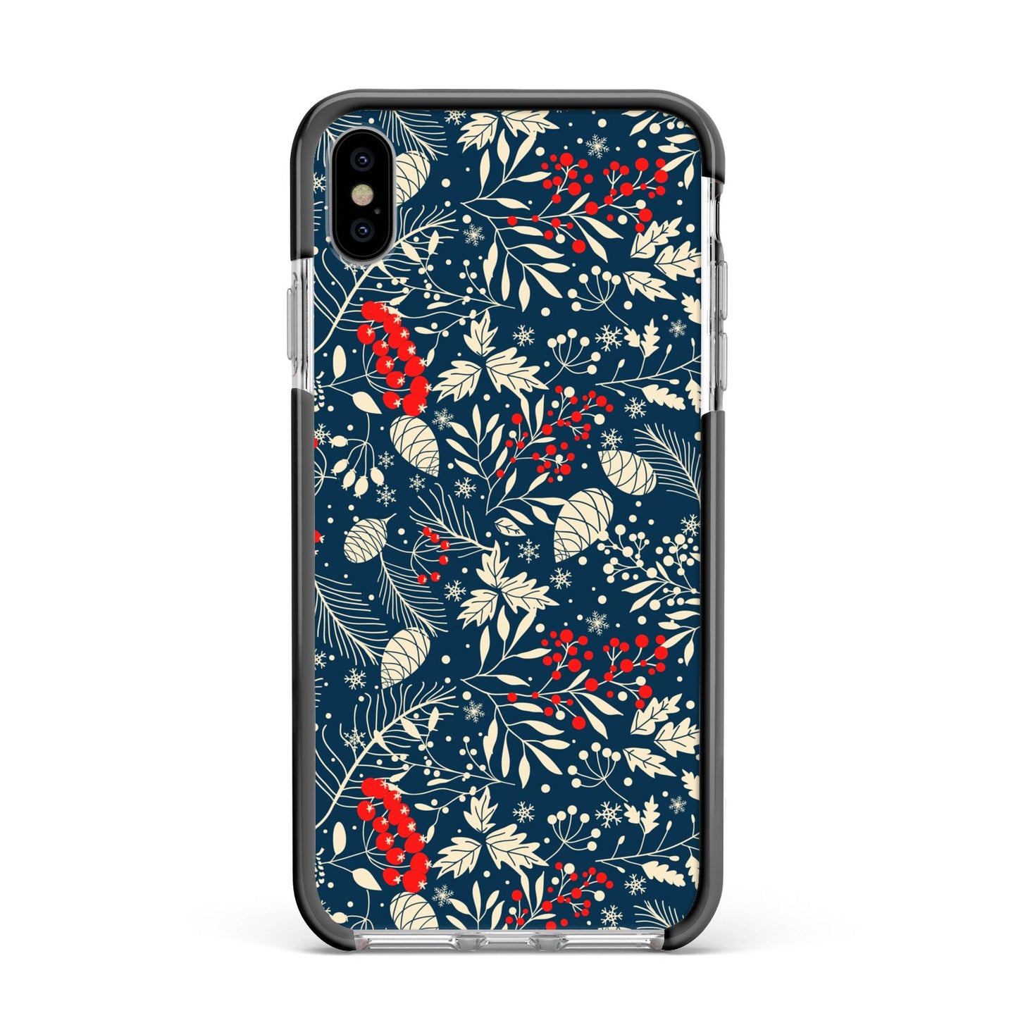 Christmas Floral Apple iPhone Xs Max Impact Case Black Edge on Silver Phone