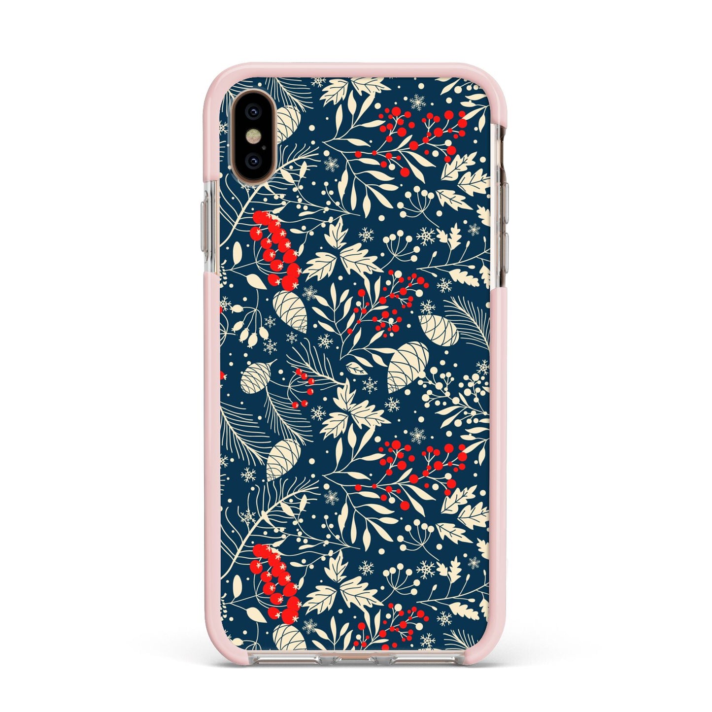 Christmas Floral Apple iPhone Xs Max Impact Case Pink Edge on Gold Phone