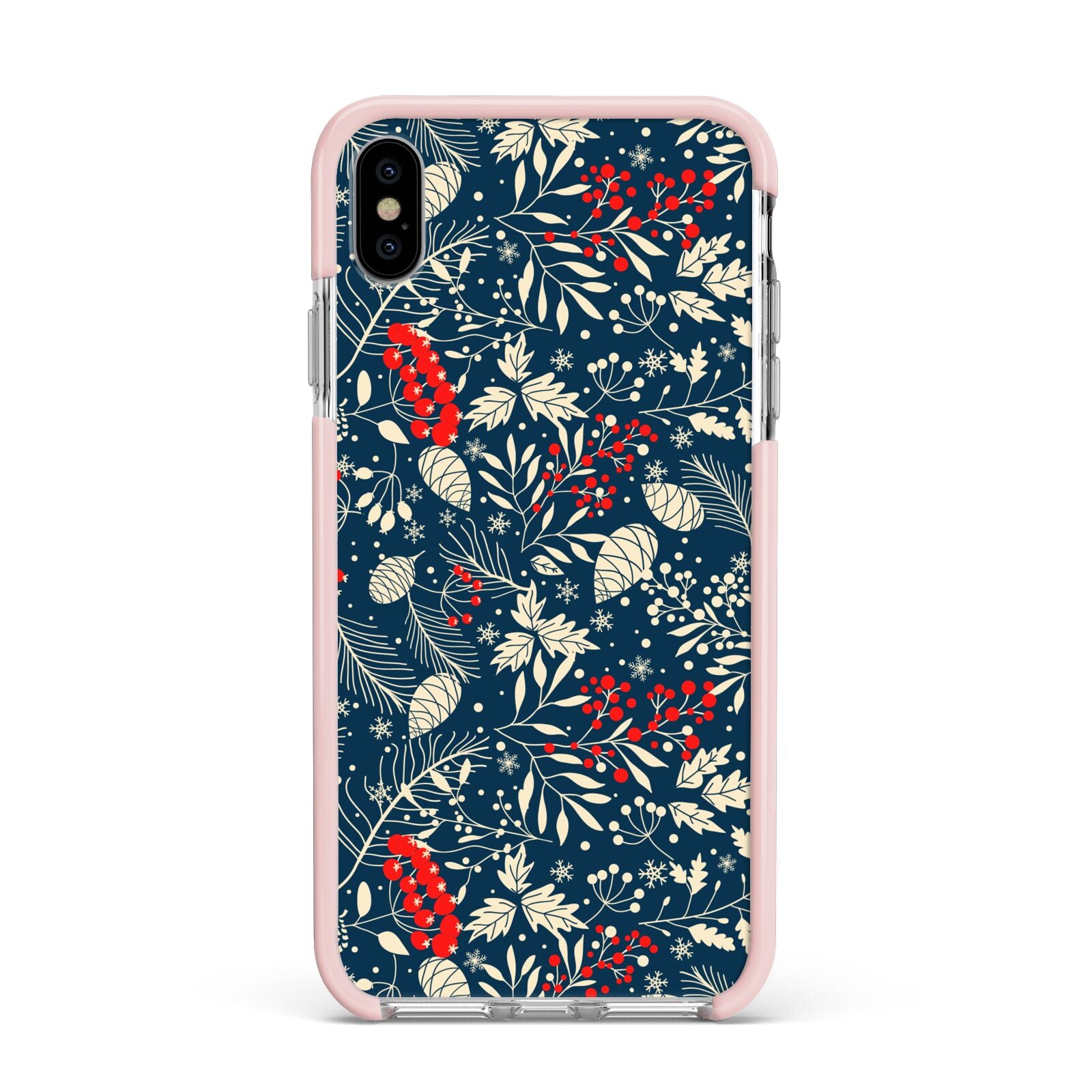 Christmas Floral Apple iPhone Xs Max Impact Case Pink Edge on Silver Phone