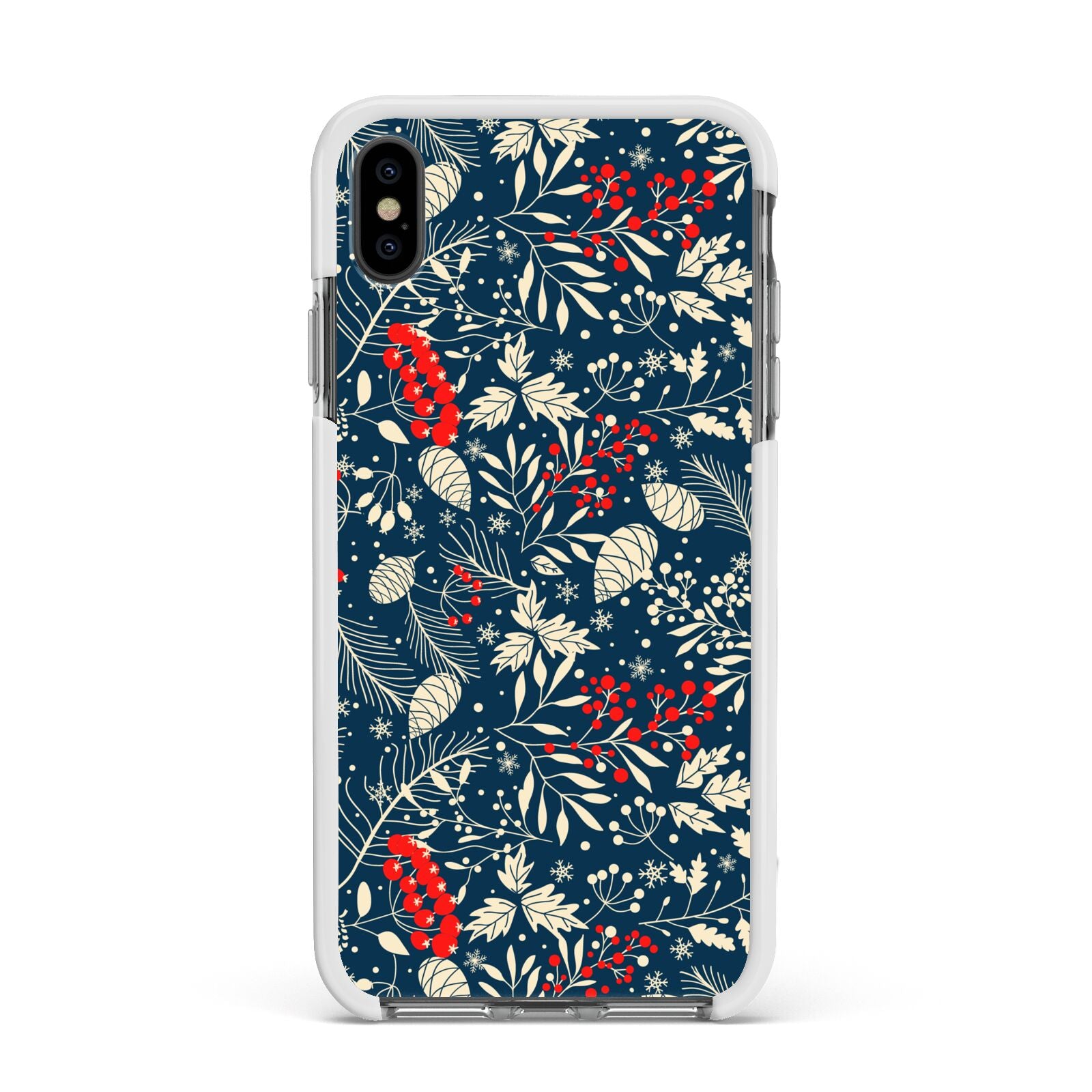 Christmas Floral Apple iPhone Xs Max Impact Case White Edge on Black Phone