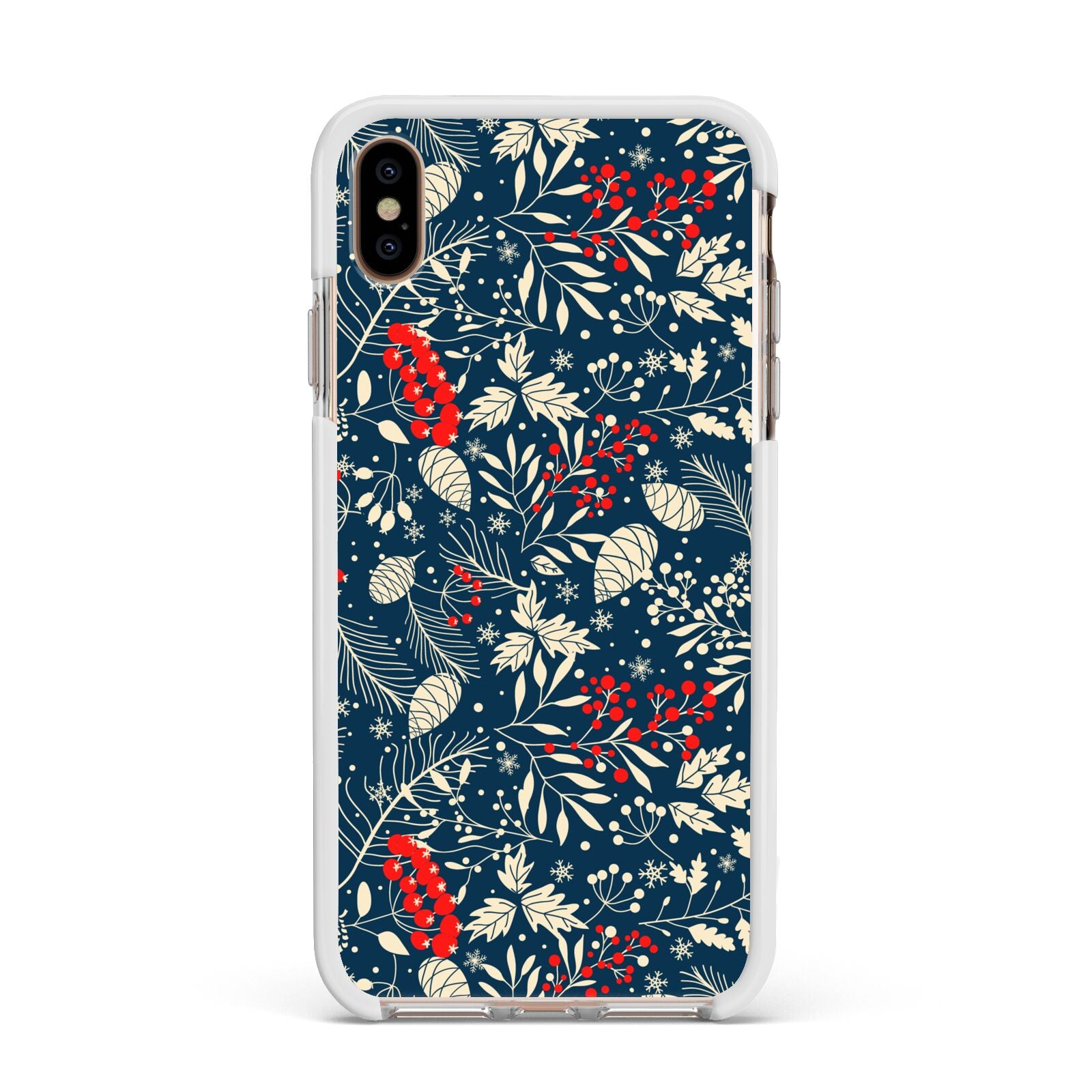 Christmas Floral Apple iPhone Xs Max Impact Case White Edge on Gold Phone