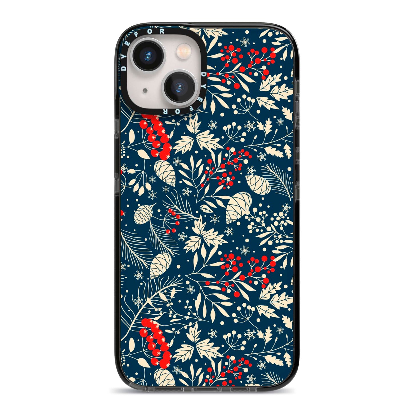 Christmas Floral iPhone 13 Black Impact Case on Silver phone