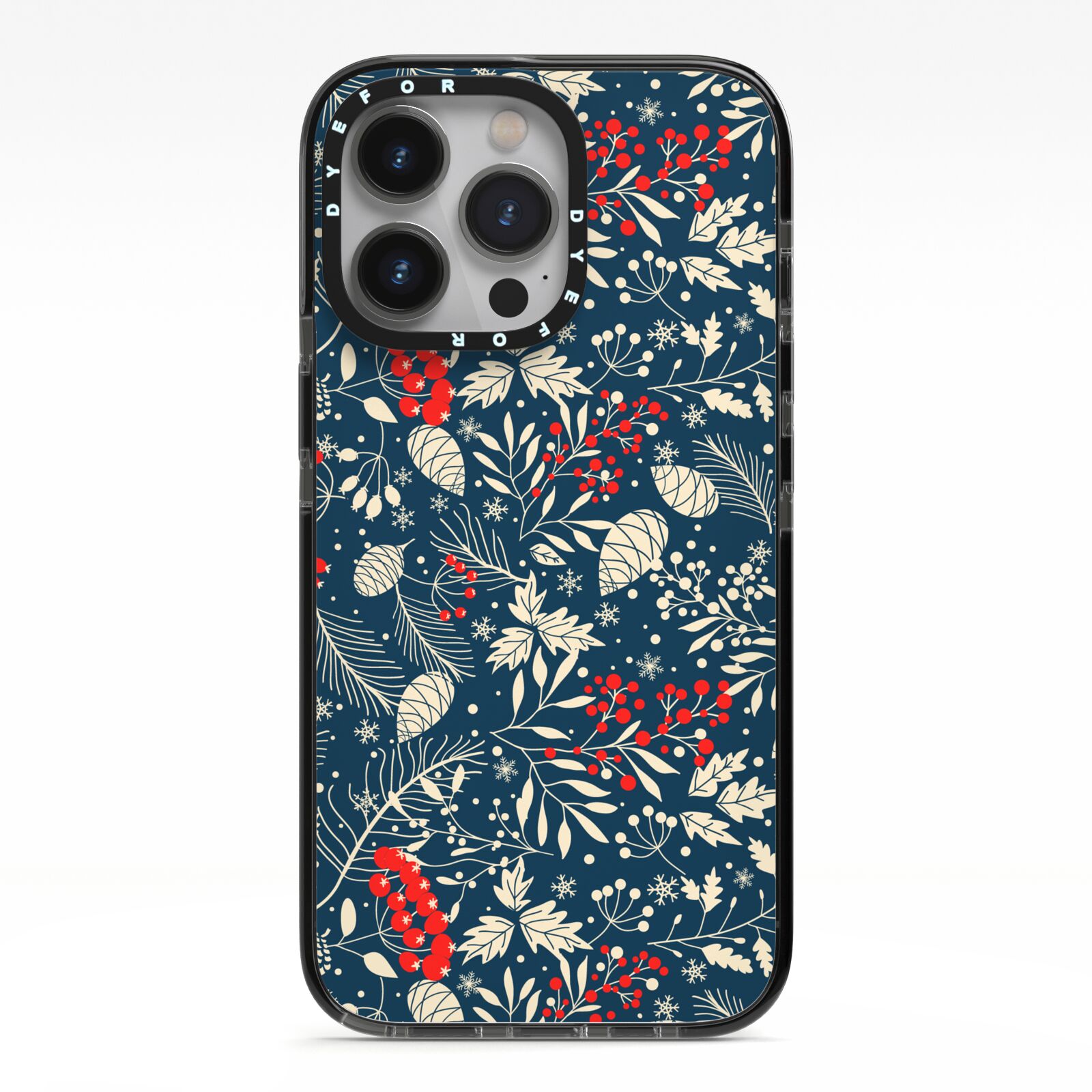 Christmas Floral iPhone 13 Pro Black Impact Case on Silver phone