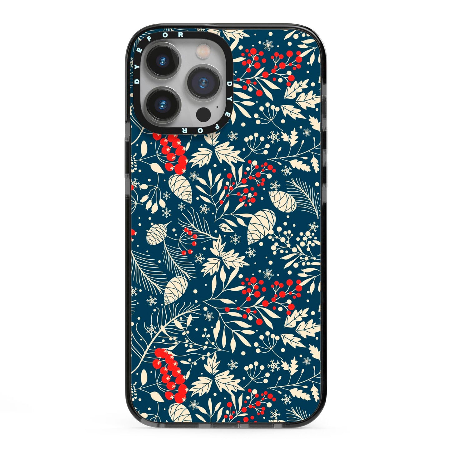 Christmas Floral iPhone 13 Pro Max Black Impact Case on Silver phone