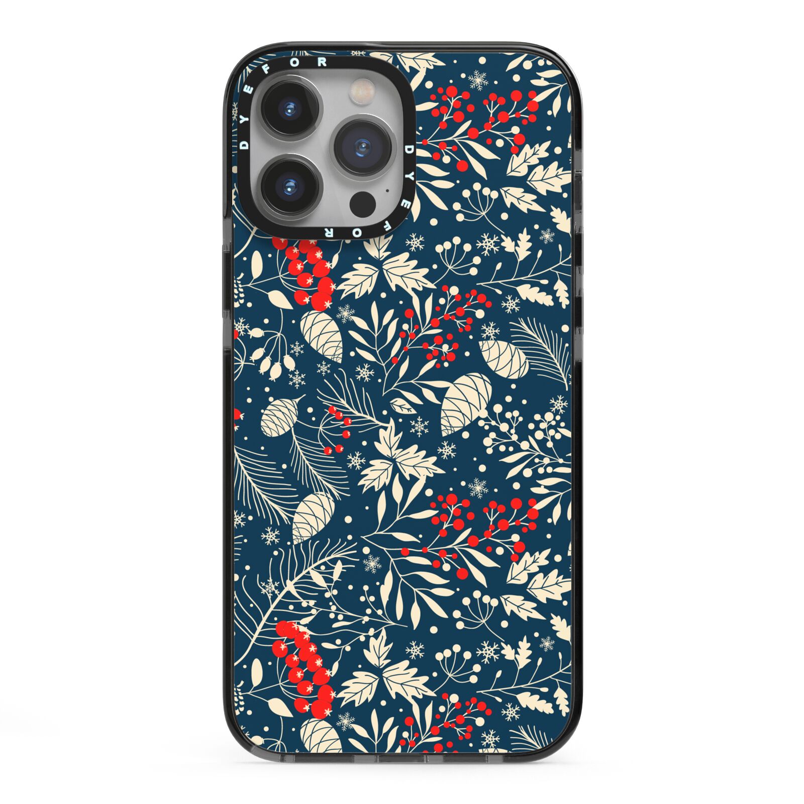 Christmas Floral iPhone 13 Pro Max Black Impact Case on Silver phone