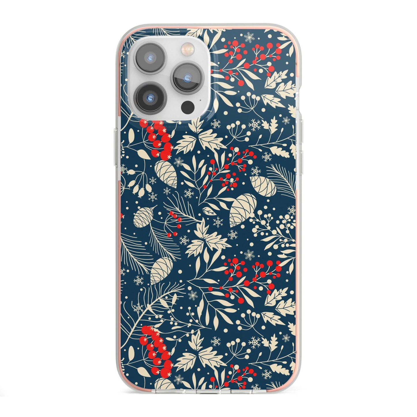 Christmas Floral iPhone 13 Pro Max TPU Impact Case with Pink Edges