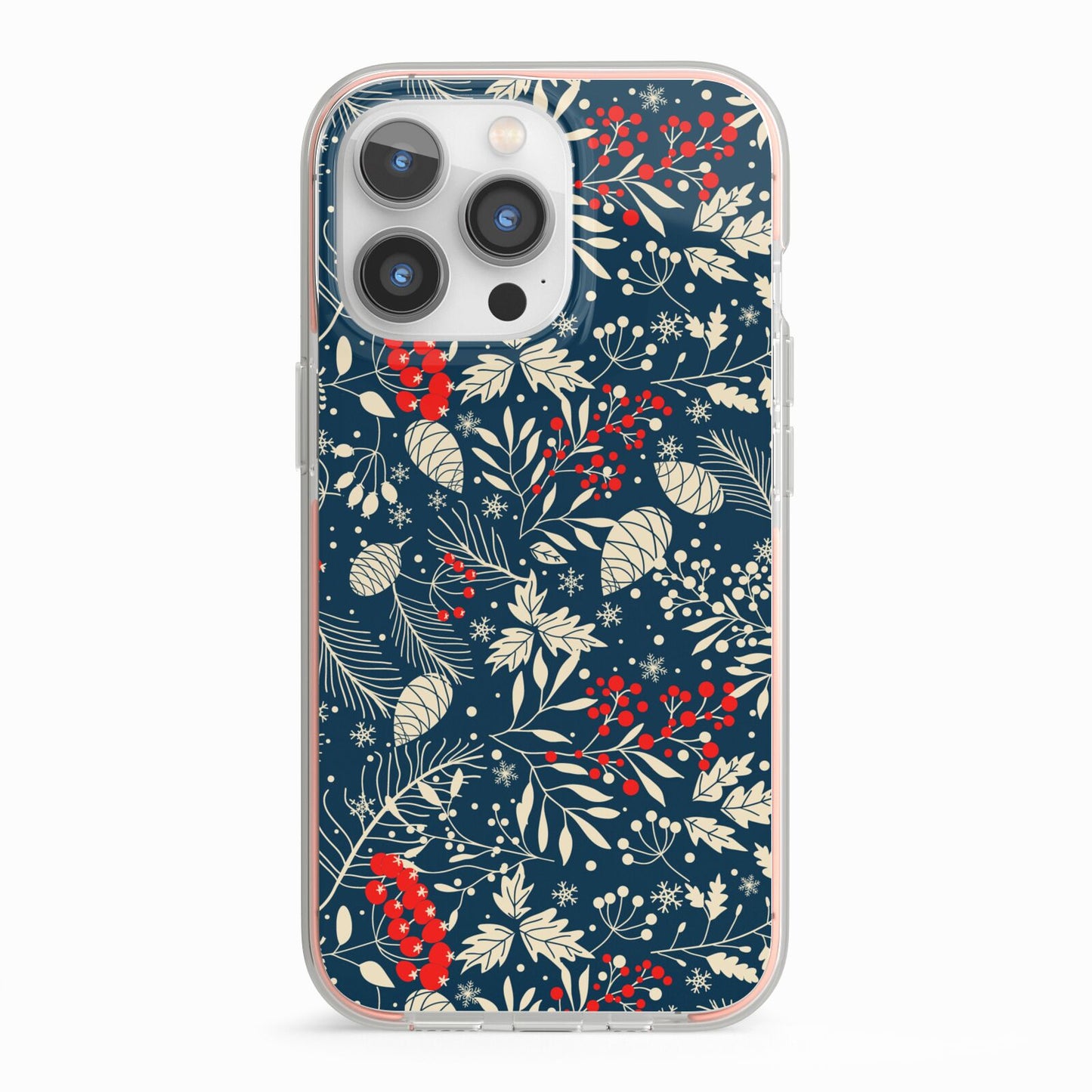 Christmas Floral iPhone 13 Pro TPU Impact Case with Pink Edges