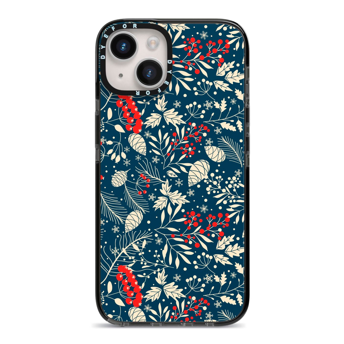 Christmas Floral iPhone 14 Black Impact Case on Silver phone
