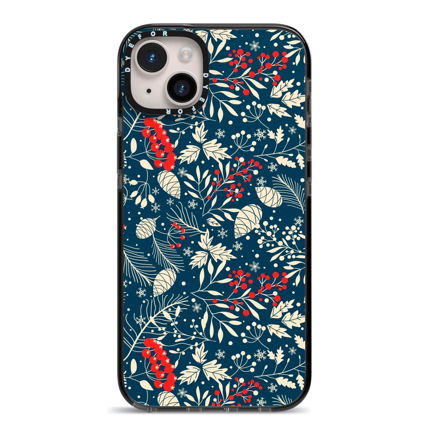 Christmas Floral iPhone 14 Plus Black Impact Case on Silver phone