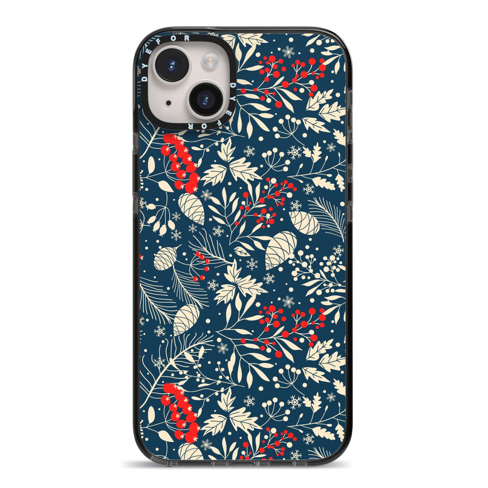 Christmas Floral iPhone 14 Plus Black Impact Case on Silver phone
