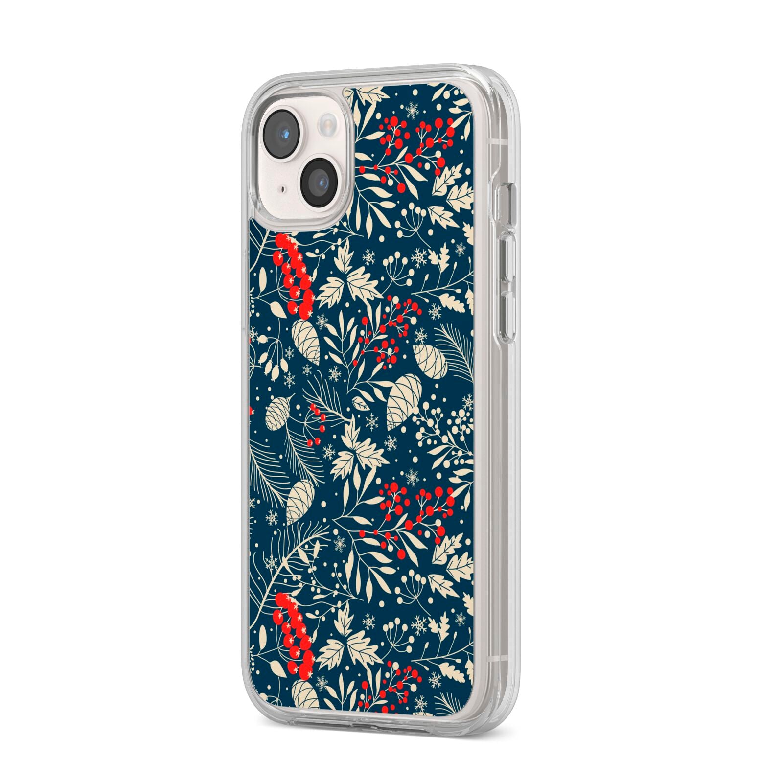 Christmas Floral iPhone 14 Plus Clear Tough Case Starlight Angled Image