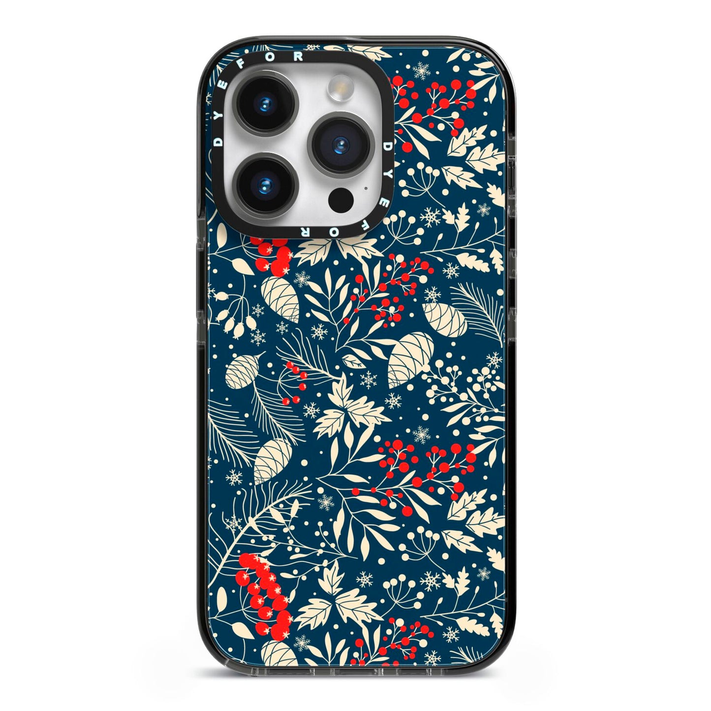 Christmas Floral iPhone 14 Pro Black Impact Case on Silver phone
