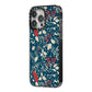 Christmas Floral iPhone 14 Pro Max Black Impact Case Side Angle on Silver phone
