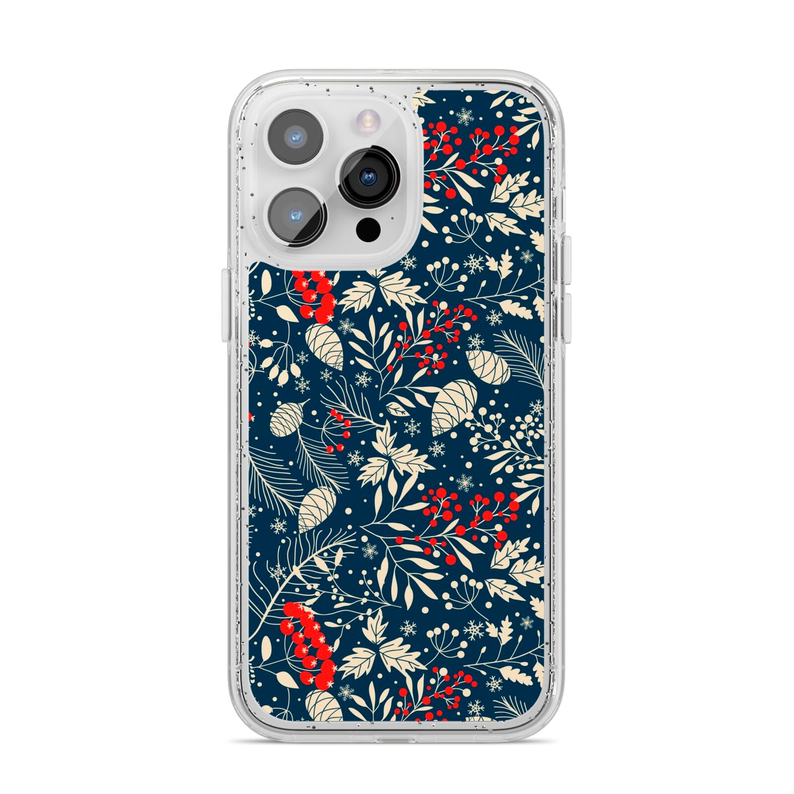 Christmas Floral iPhone 14 Pro Max Glitter Tough Case Silver