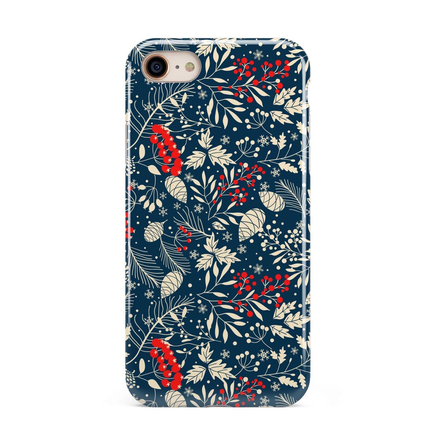 Christmas Floral iPhone 8 3D Tough Case on Gold Phone