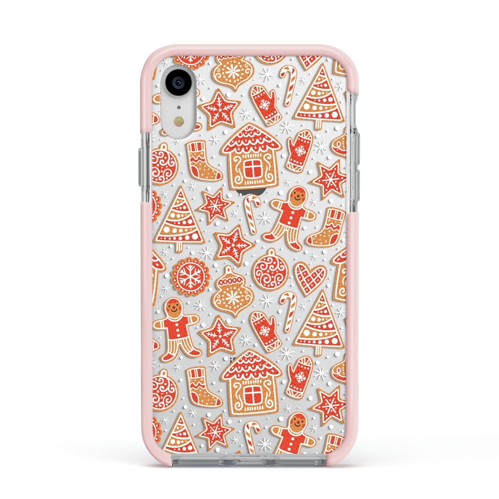 Christmas Gingerbread Apple iPhone XR Impact Case Pink Edge on Silver Phone