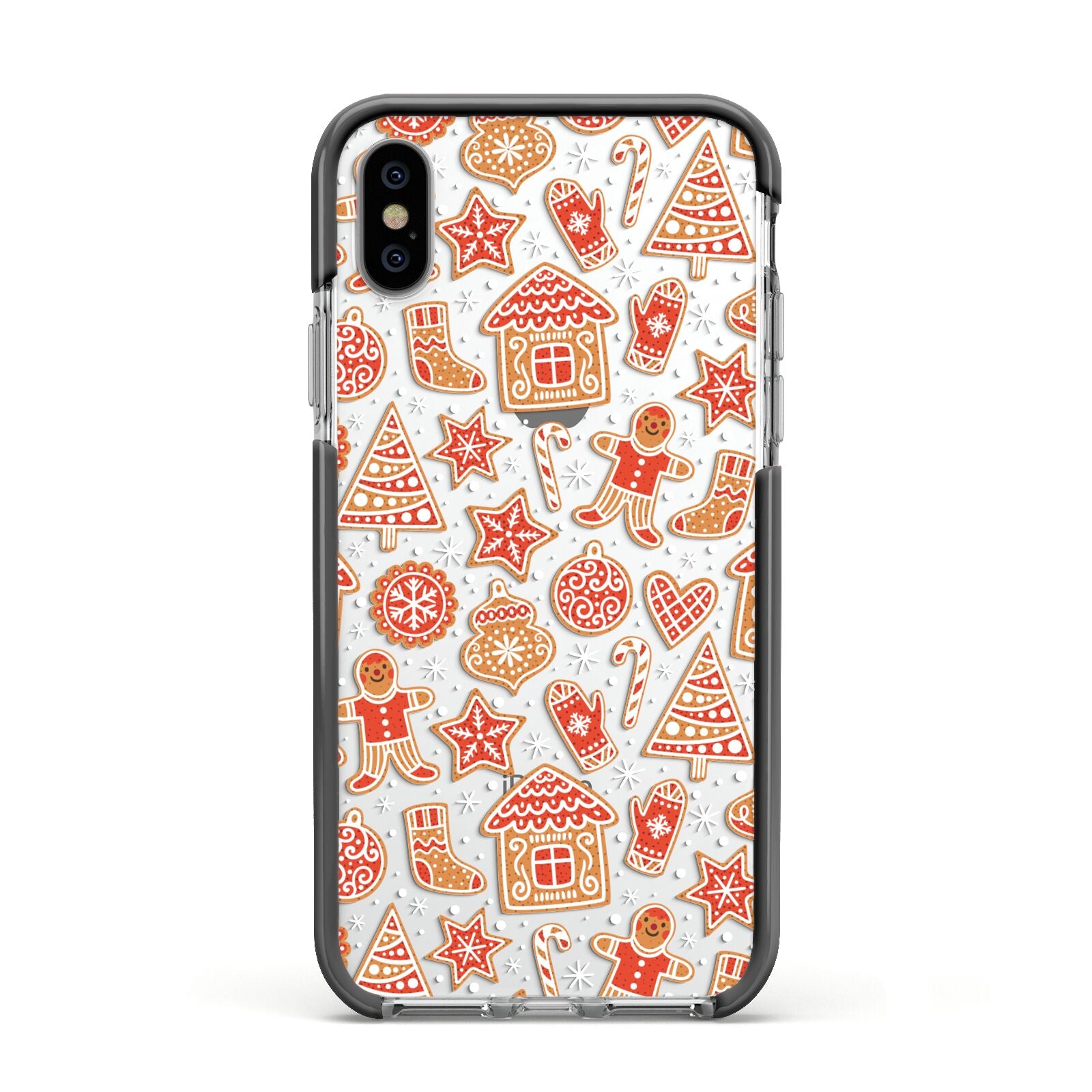 Christmas Gingerbread Apple iPhone Xs Impact Case Black Edge on Silver Phone
