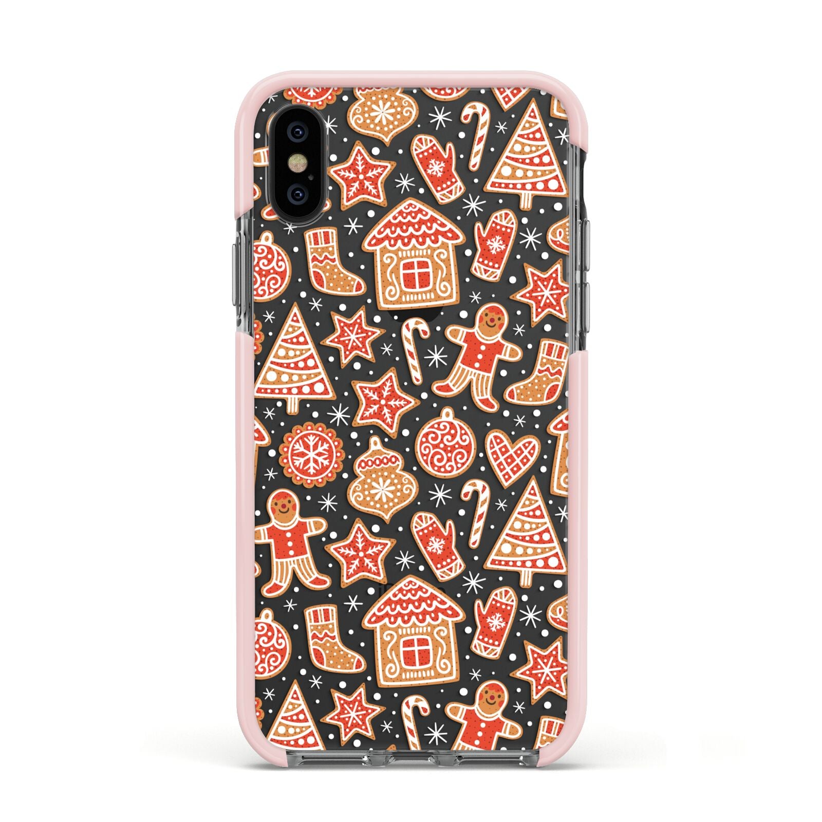 Christmas Gingerbread Apple iPhone Xs Impact Case Pink Edge on Black Phone