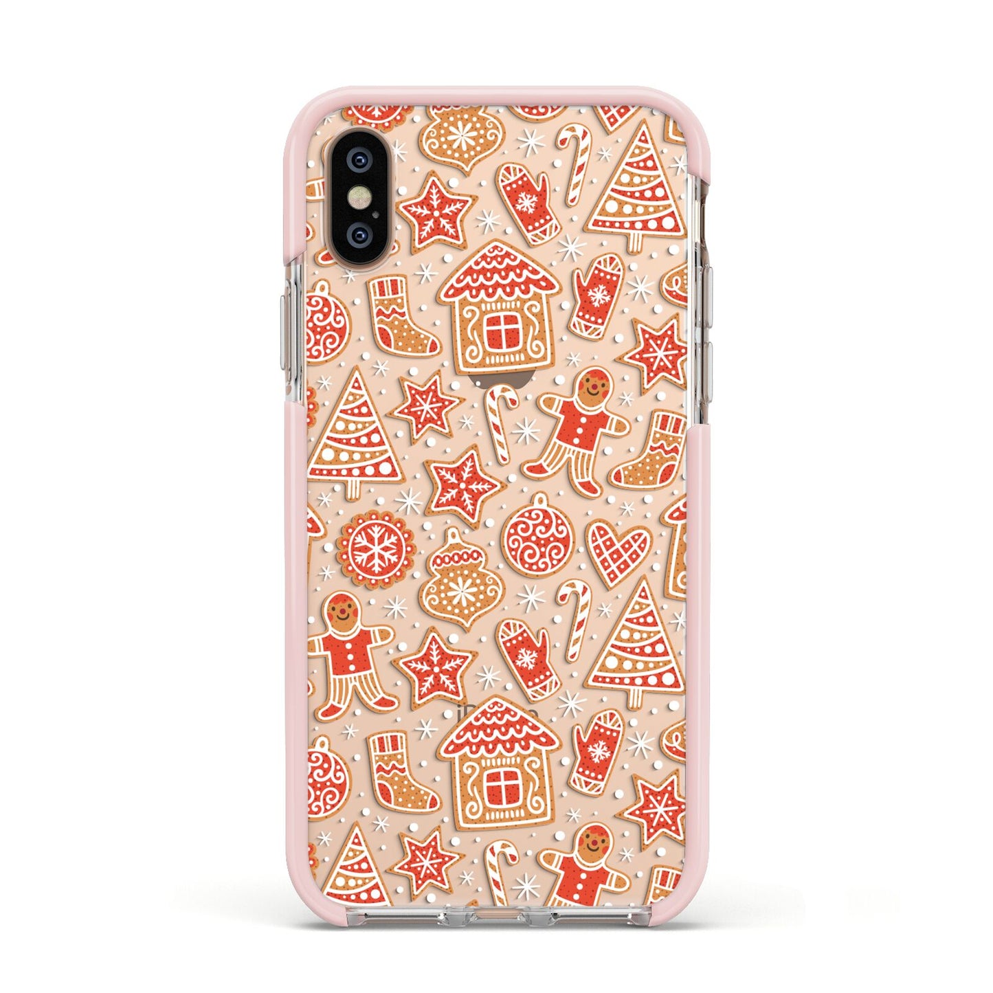 Christmas Gingerbread Apple iPhone Xs Impact Case Pink Edge on Gold Phone