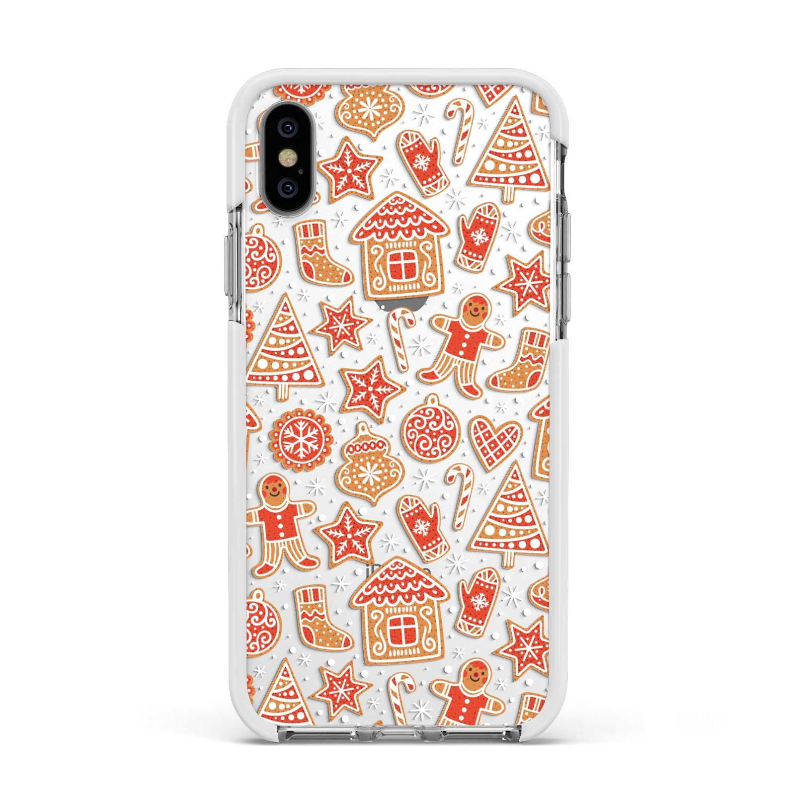 Christmas Gingerbread Apple iPhone Xs Impact Case White Edge on Silver Phone
