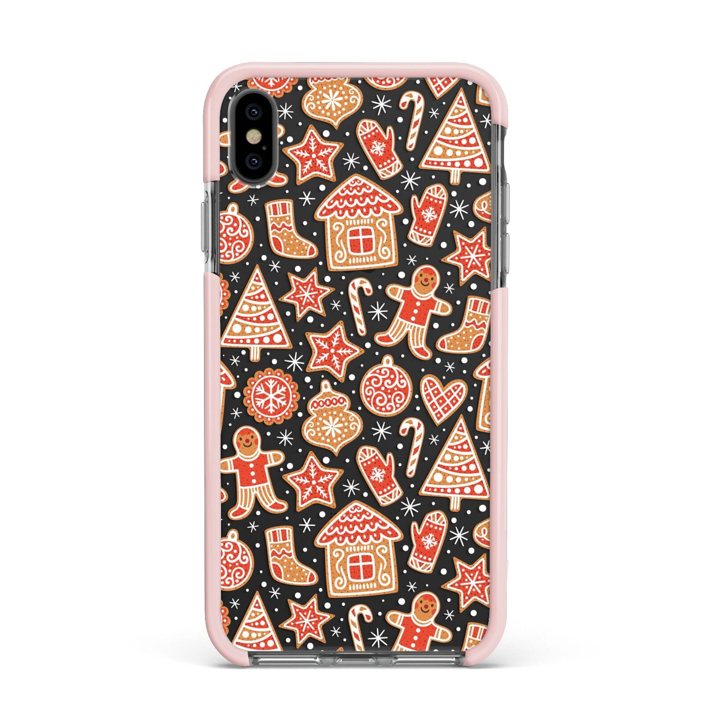 Christmas Gingerbread Apple iPhone Xs Max Impact Case Pink Edge on Black Phone