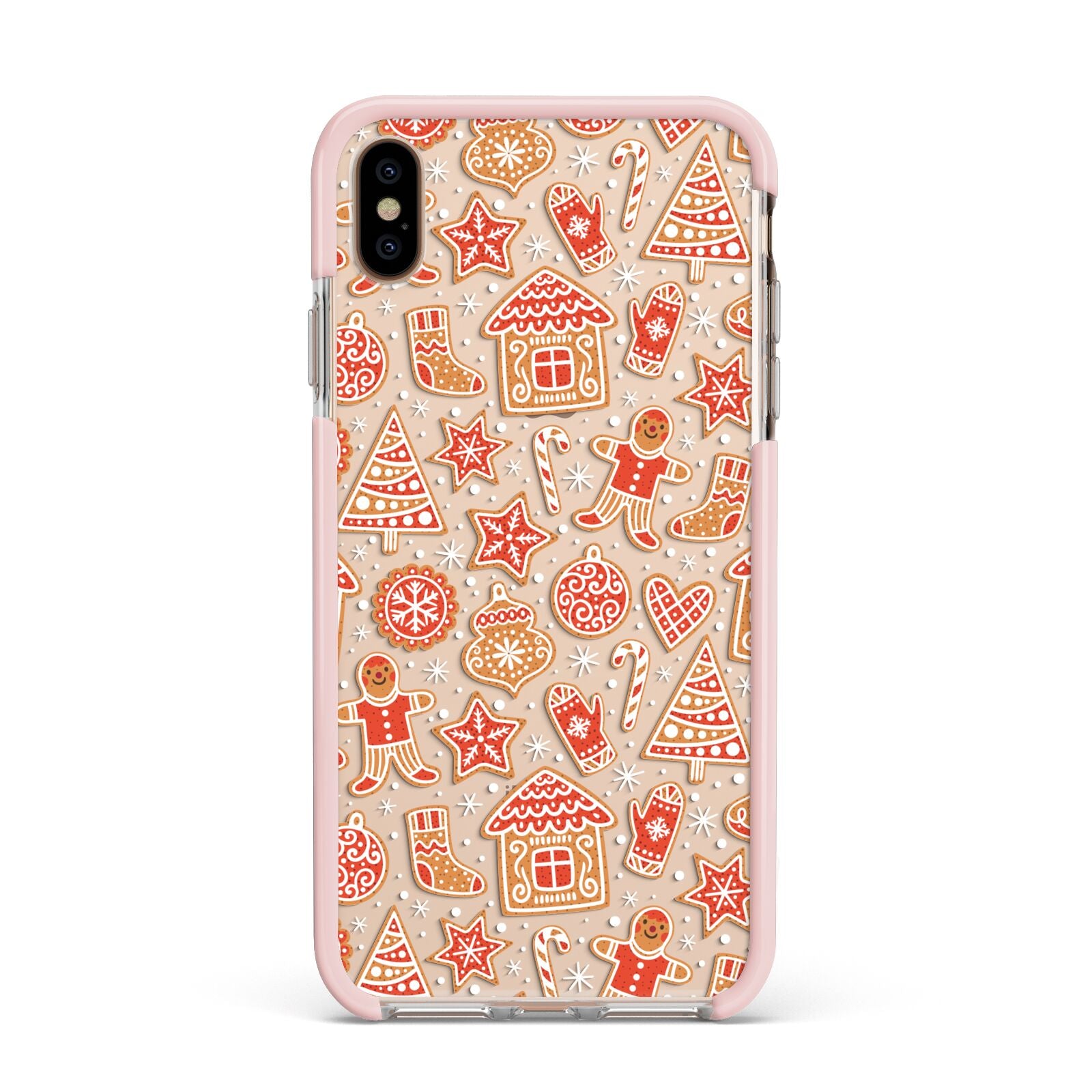 Christmas Gingerbread Apple iPhone Xs Max Impact Case Pink Edge on Gold Phone