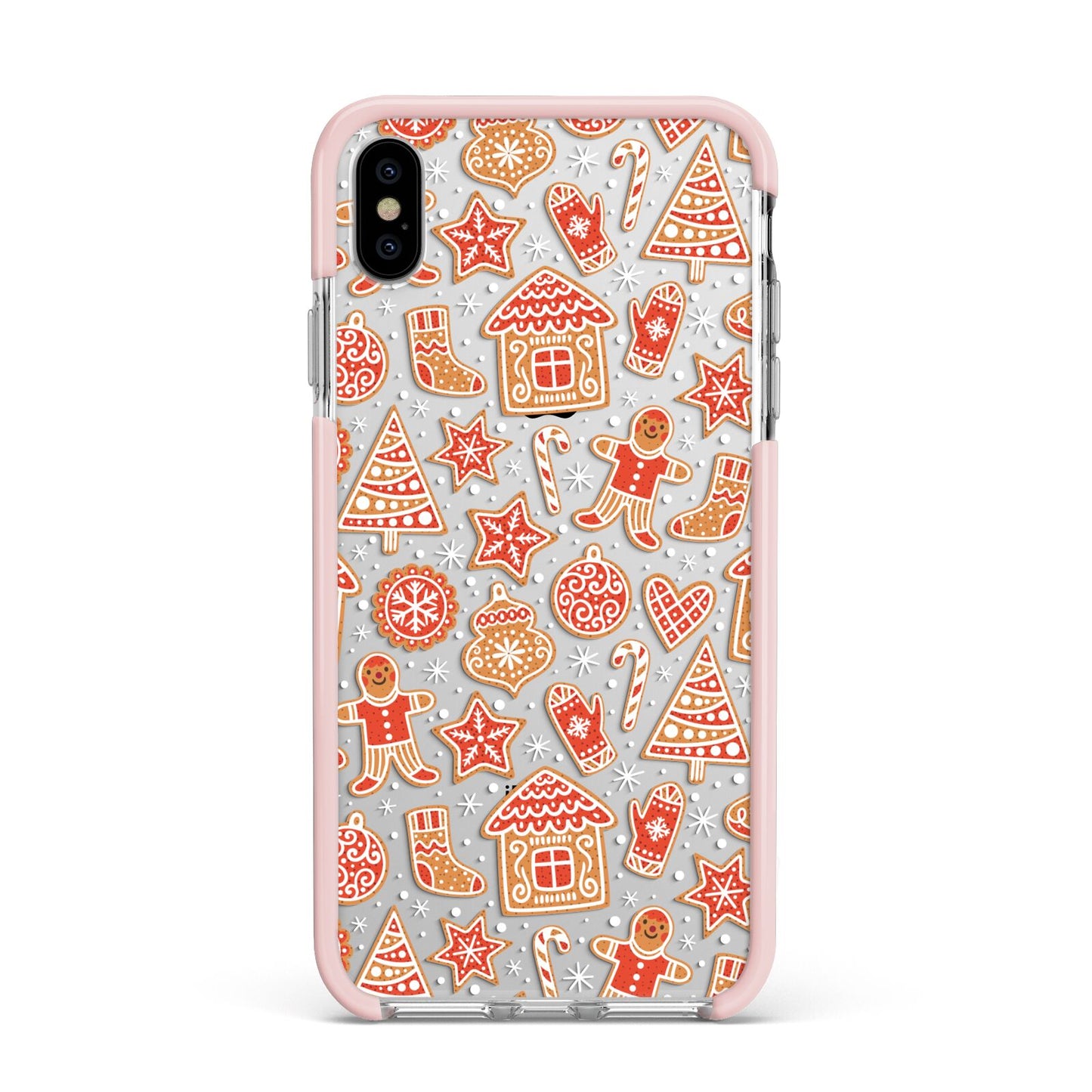 Christmas Gingerbread Apple iPhone Xs Max Impact Case Pink Edge on Silver Phone