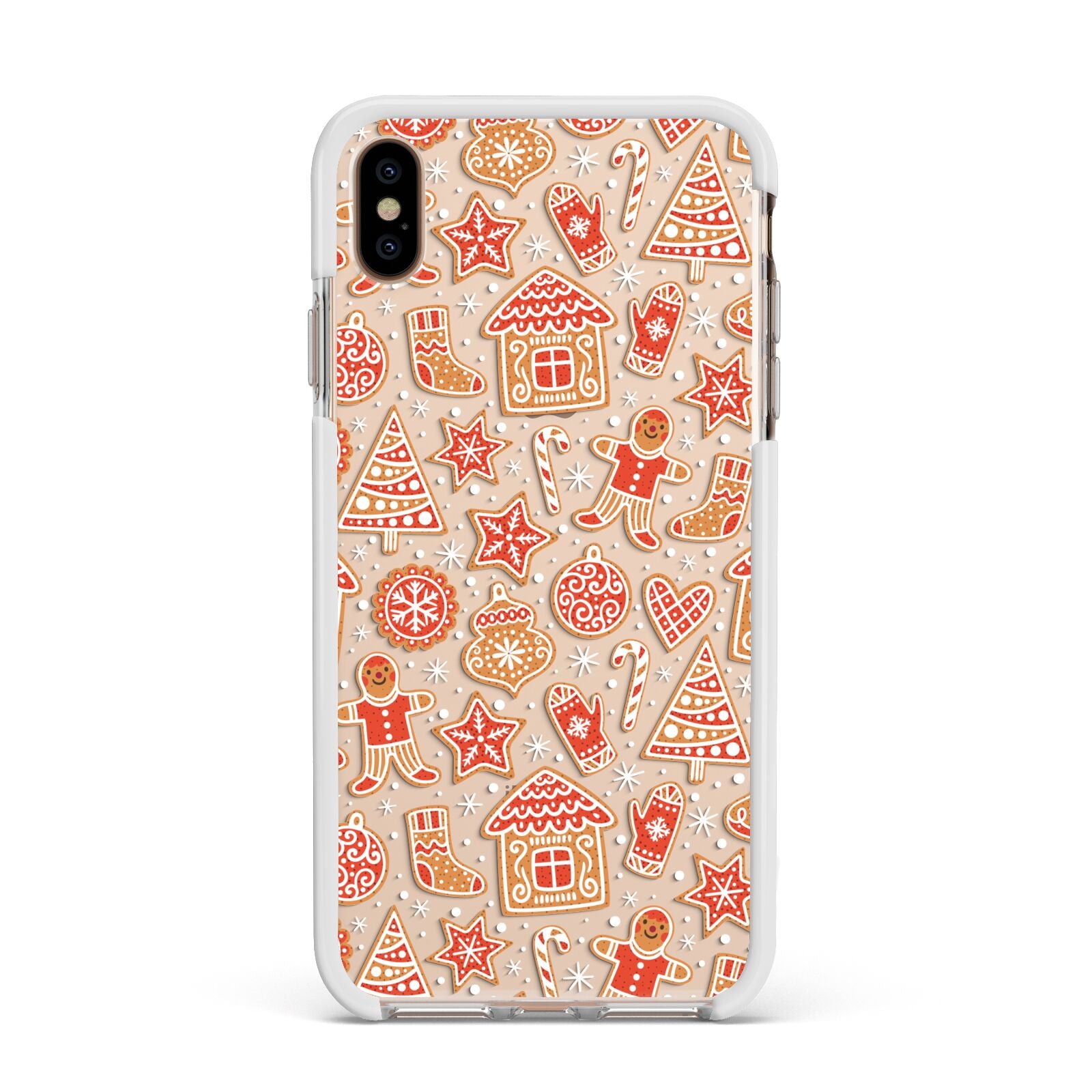 Christmas Gingerbread Apple iPhone Xs Max Impact Case White Edge on Gold Phone