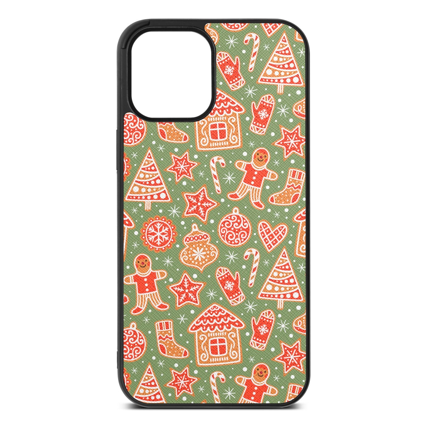 Christmas Gingerbread Lime Saffiano Leather iPhone 12 Pro Max Case