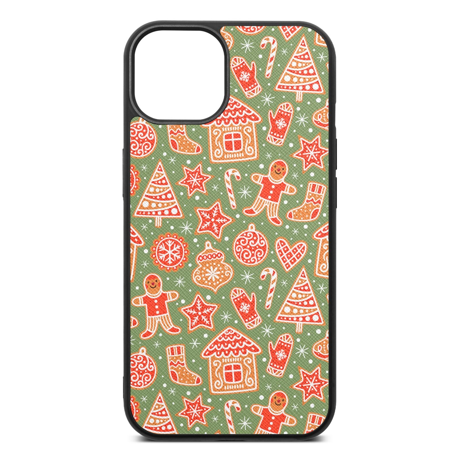Christmas Gingerbread Lime Saffiano Leather iPhone 13 Case
