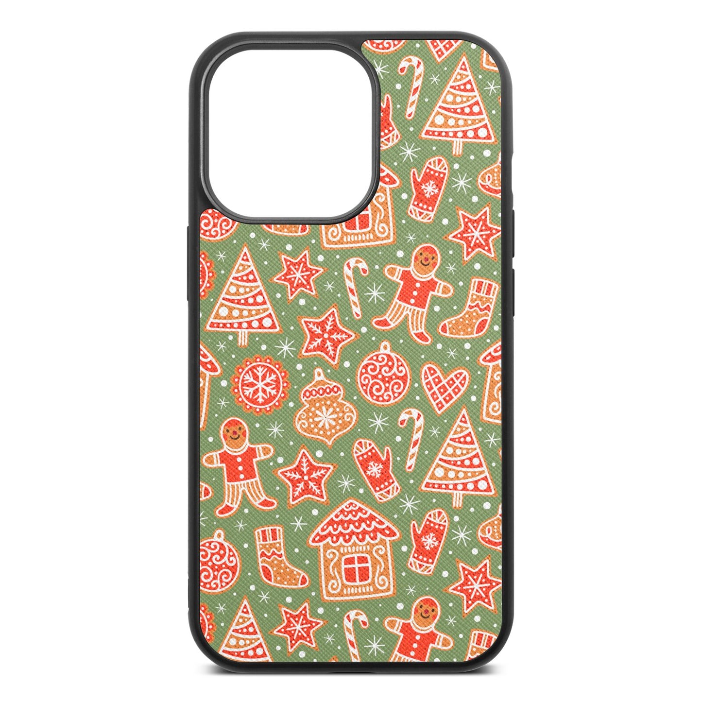 Christmas Gingerbread Lime Saffiano Leather iPhone 13 Pro Case