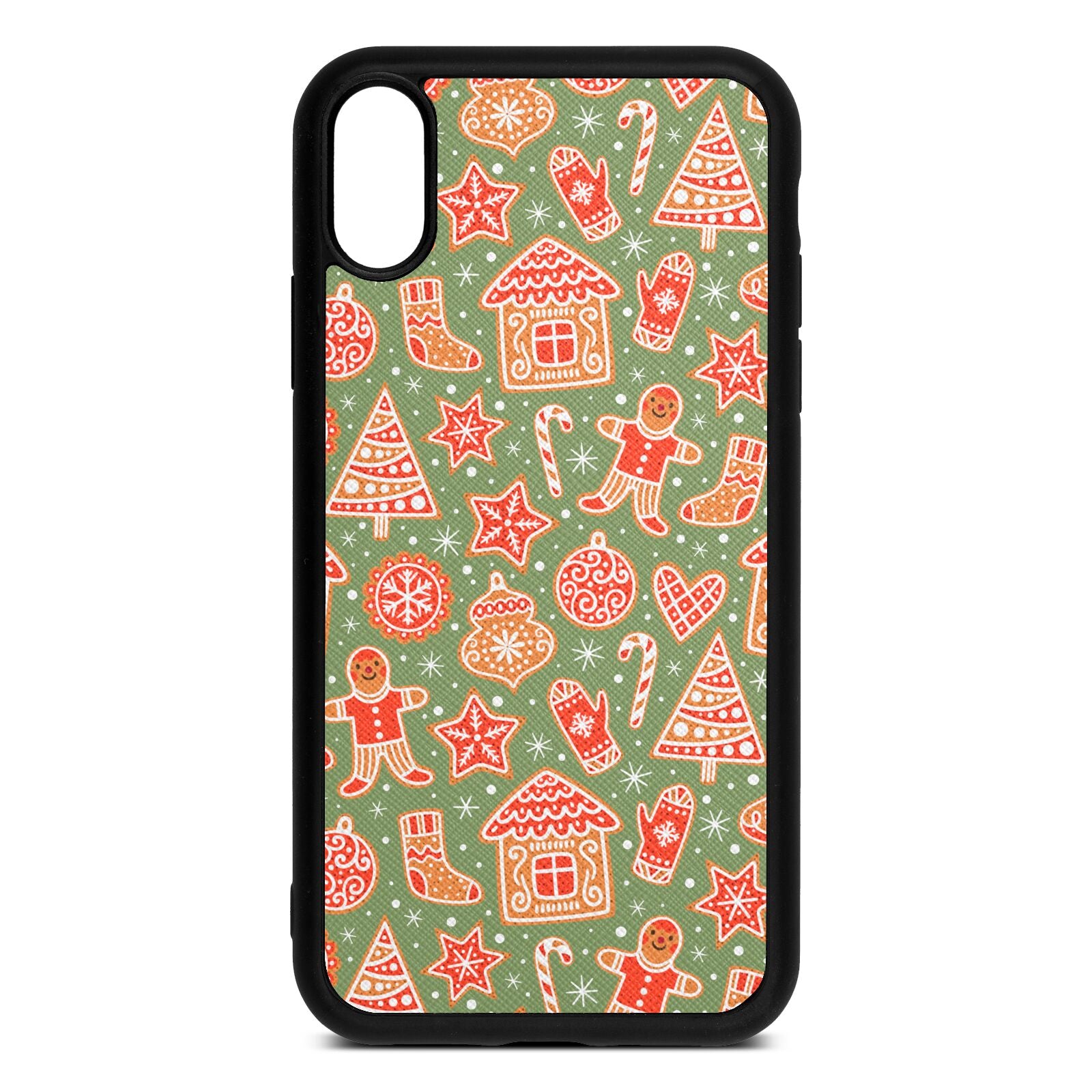 Christmas Gingerbread Lime Saffiano Leather iPhone Xr Case