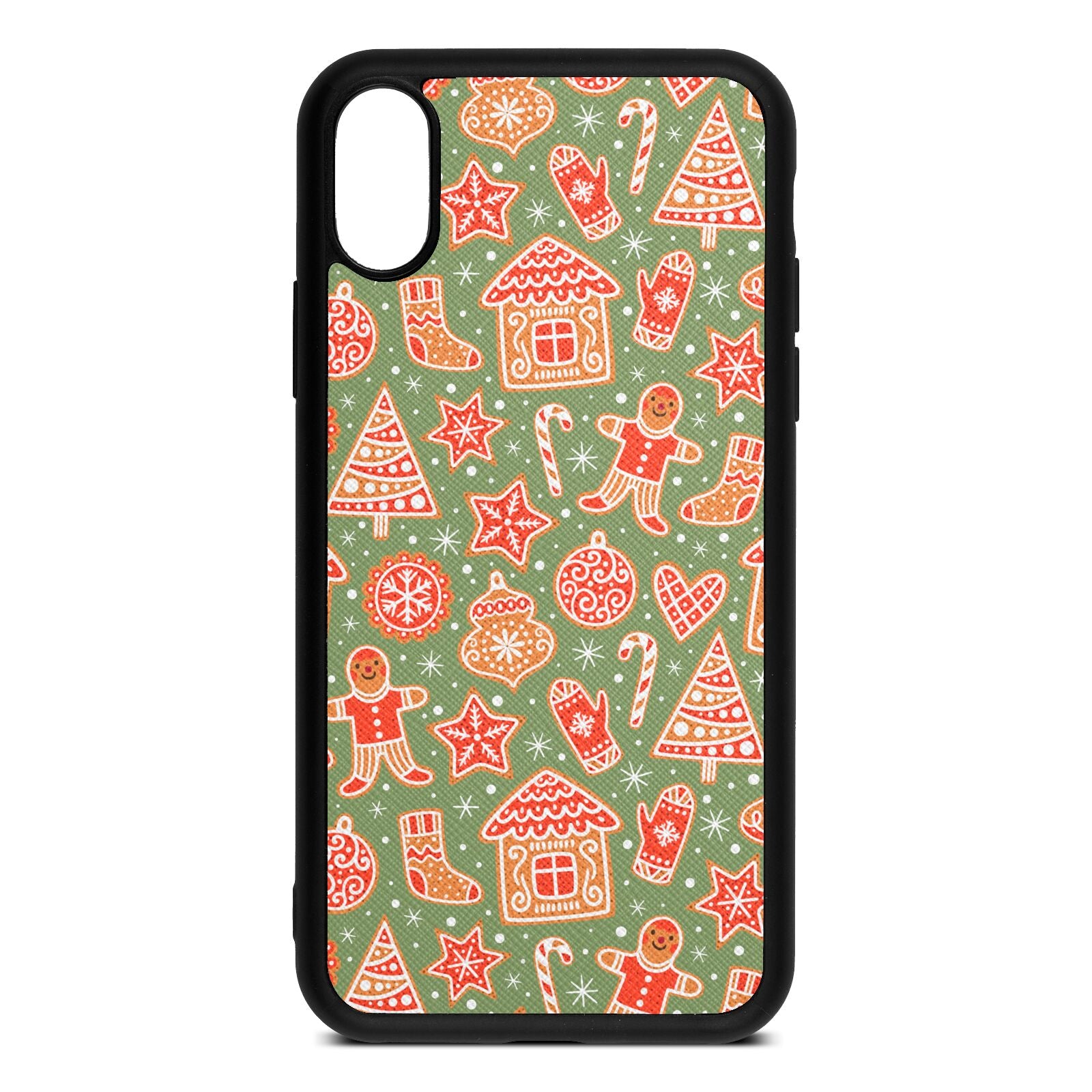 Christmas Gingerbread Lime Saffiano Leather iPhone Xs Case