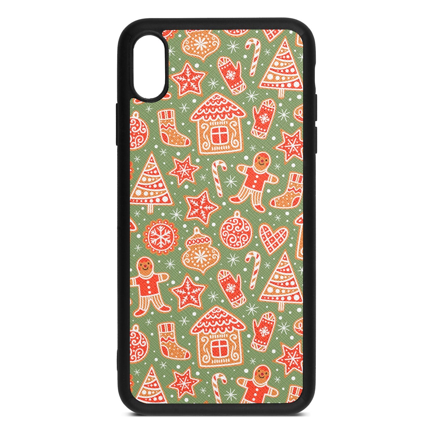 Christmas Gingerbread Lime Saffiano Leather iPhone Xs Max Case