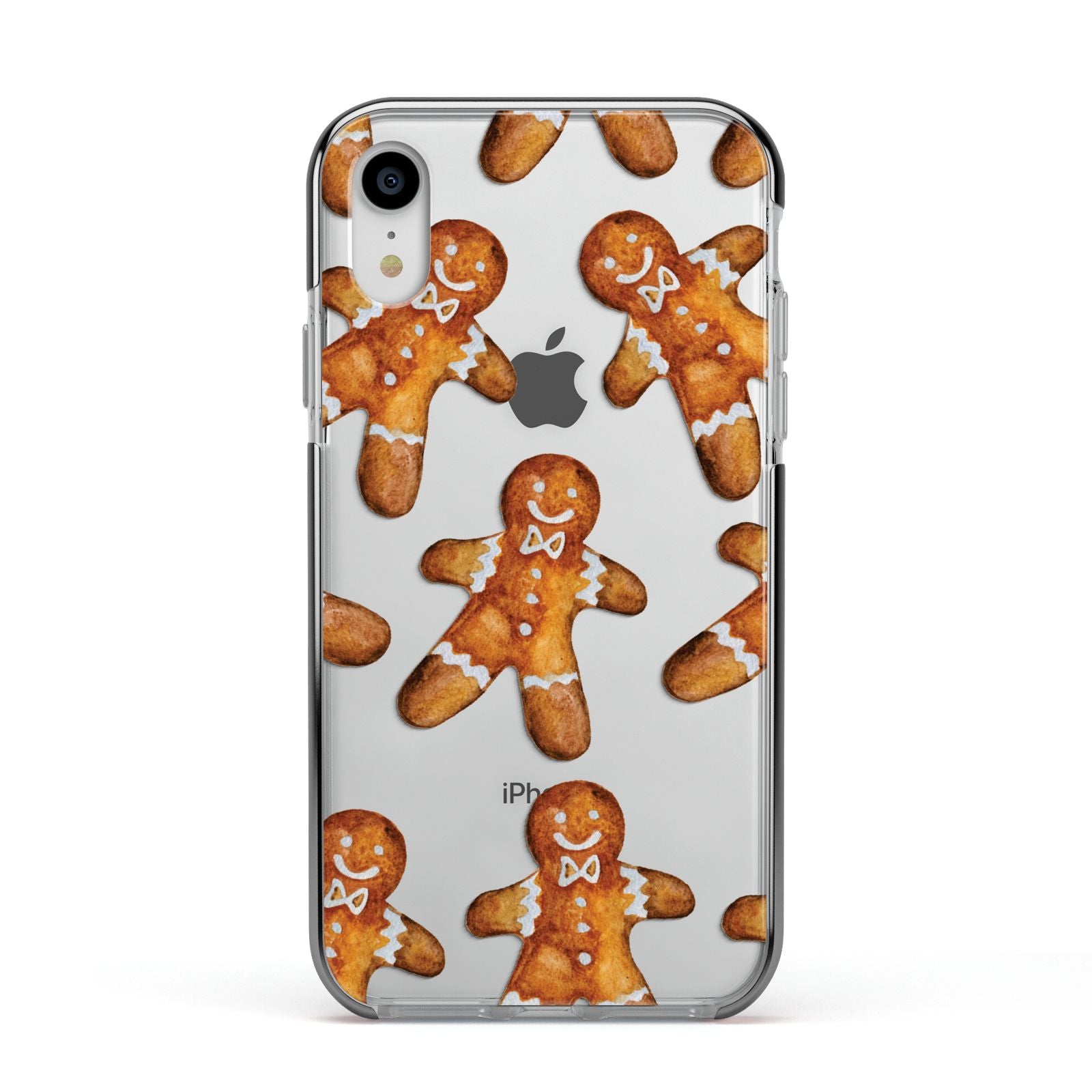 Christmas Gingerbread Man Apple iPhone XR Impact Case Black Edge on Silver Phone
